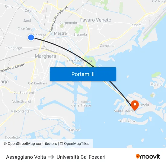 Asseggiano Volta to Università Ca' Foscari map
