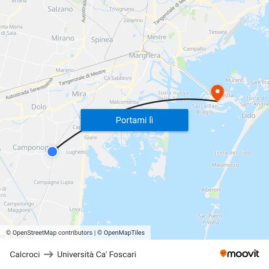 Calcroci to Università Ca' Foscari map