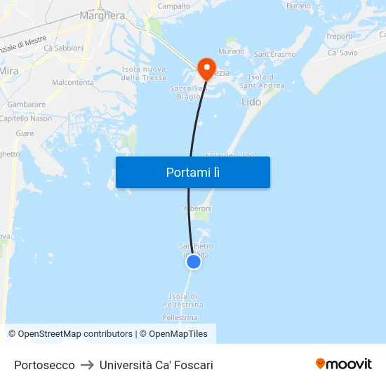 Portosecco to Università Ca' Foscari map