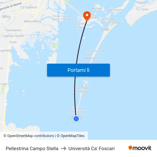Pellestrina Campo Stella to Università Ca' Foscari map