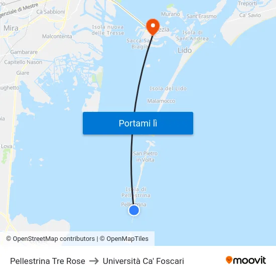 Pellestrina Tre Rose to Università Ca' Foscari map
