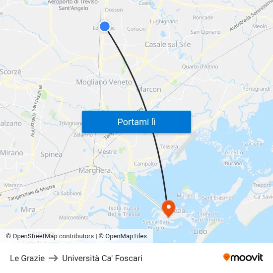 Le Grazie to Università Ca' Foscari map
