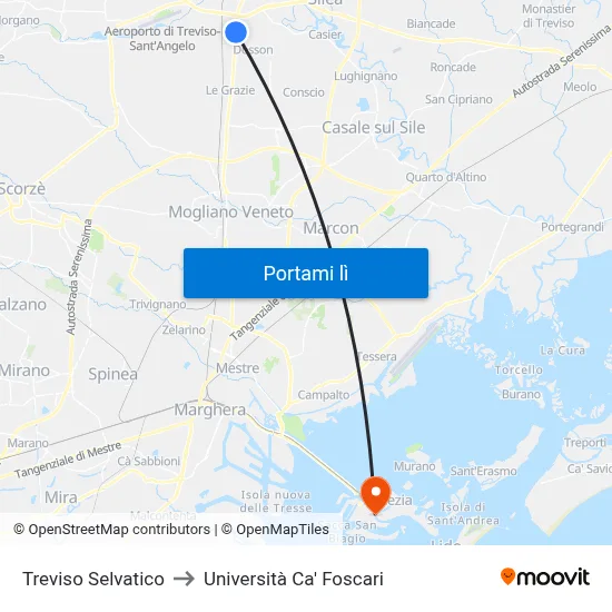 Treviso Selvatico to Università Ca' Foscari map