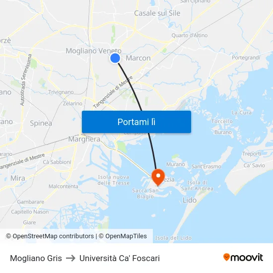 Mogliano Gris to Università Ca' Foscari map