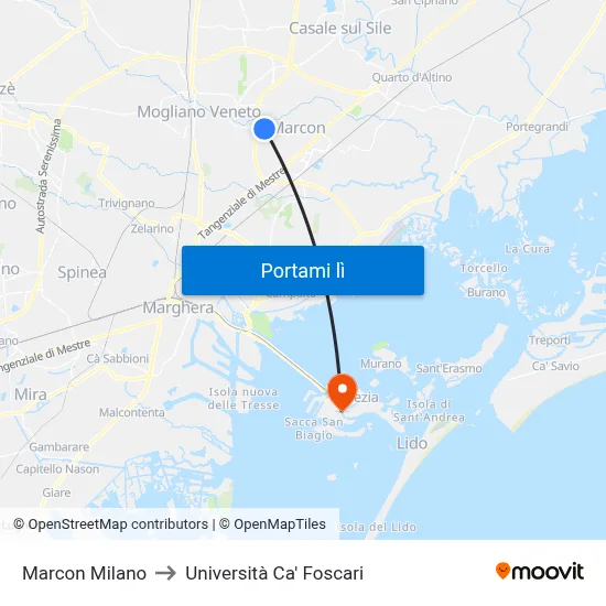 Marcon Milano to Università Ca' Foscari map