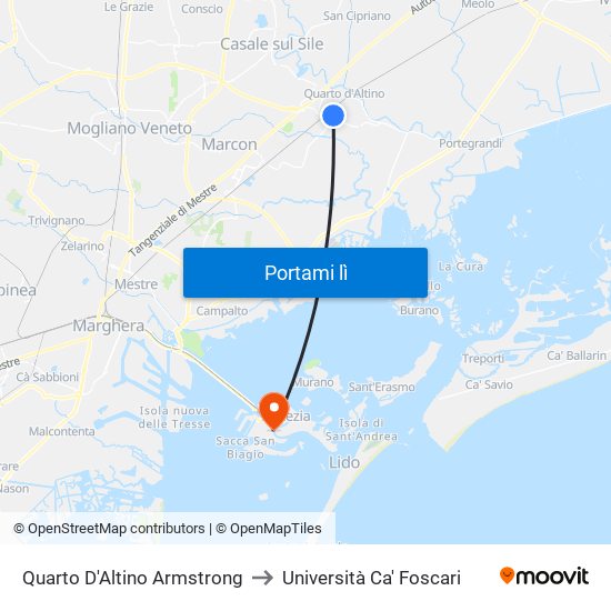 Quarto D'Altino Armstrong to Università Ca' Foscari map