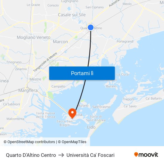 Quarto D'Altino Centro to Università Ca' Foscari map