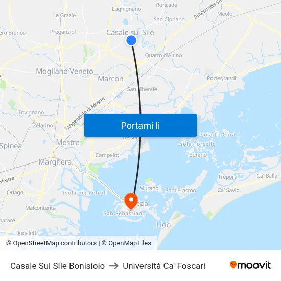 Casale Sul Sile Bonisiolo to Università Ca' Foscari map