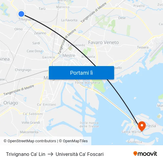 Trivignano Ca' Lin to Università Ca' Foscari map