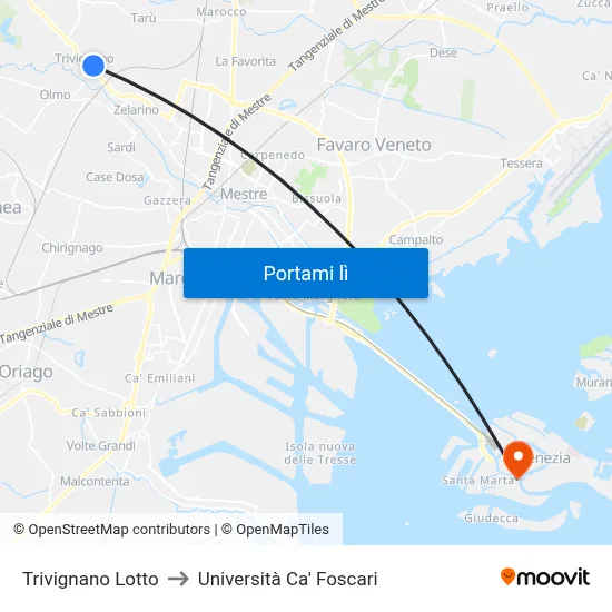 Trivignano Lotto to Università Ca' Foscari map