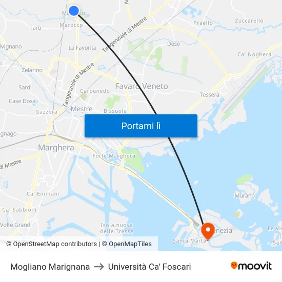 Mogliano Marignana to Università Ca' Foscari map