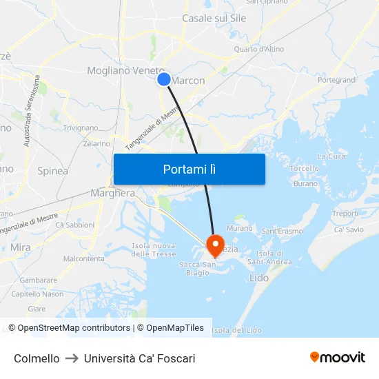 Colmello to Università Ca' Foscari map
