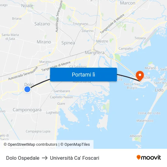 Dolo Ospedale to Università Ca' Foscari map