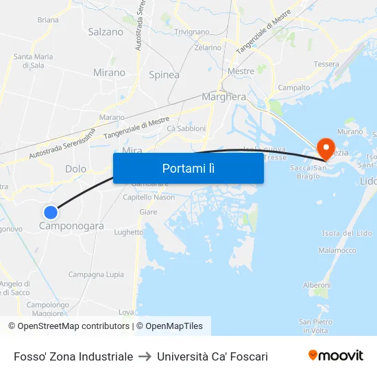 Fosso' Zona Industriale to Università Ca' Foscari map