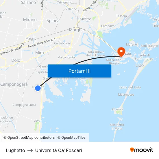 Lughetto to Università Ca' Foscari map