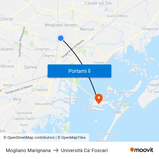 Mogliano Marignana to Università Ca' Foscari map
