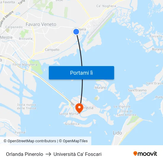 Orlanda Pinerolo to Università Ca' Foscari map