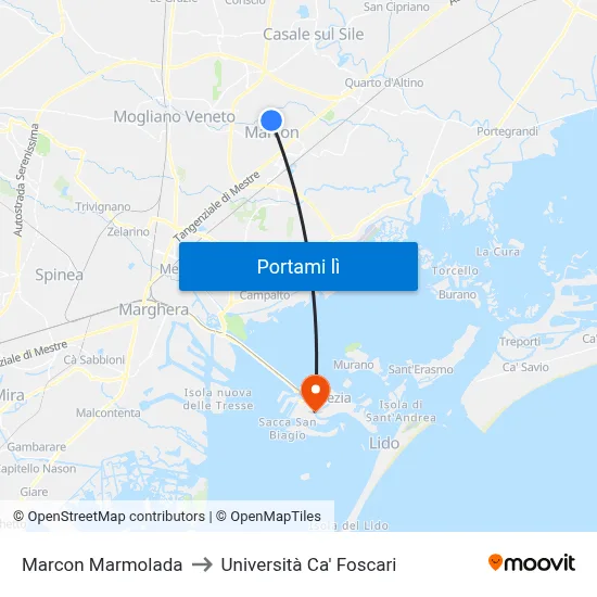 Marcon Marmolada to Università Ca' Foscari map