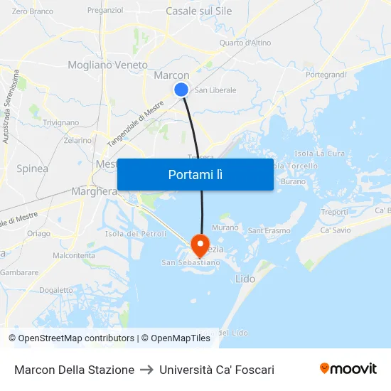 Marcon Della Stazione to Università Ca' Foscari map