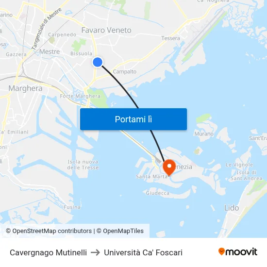 Cavergnago Mutinelli to Università Ca' Foscari map