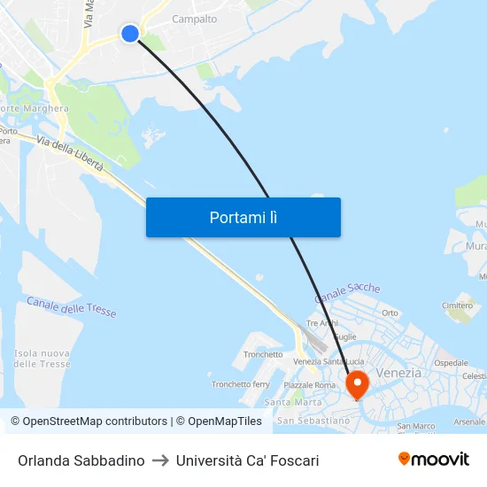 Orlanda Sabbadino to Università Ca' Foscari map