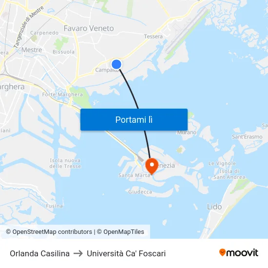 Orlanda Casilina to Università Ca' Foscari map