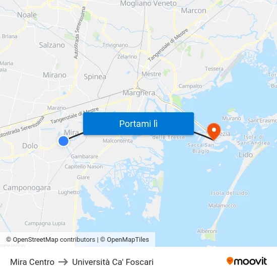 Mira Centro to Università Ca' Foscari map