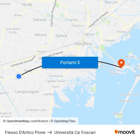 Fiesso D'Artico Piove to Università Ca' Foscari map