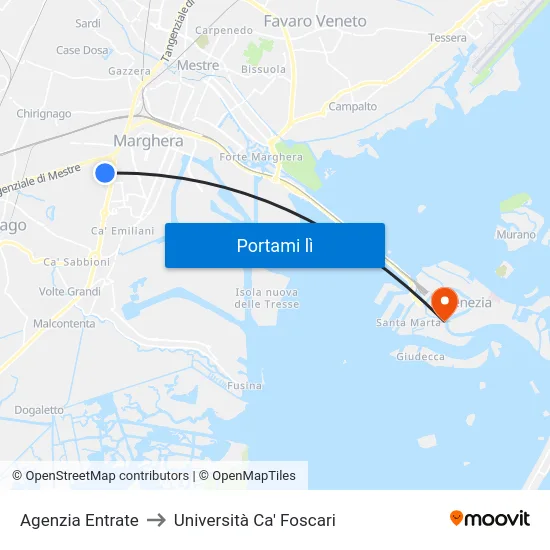 Agenzia  Entrate to Università Ca' Foscari map