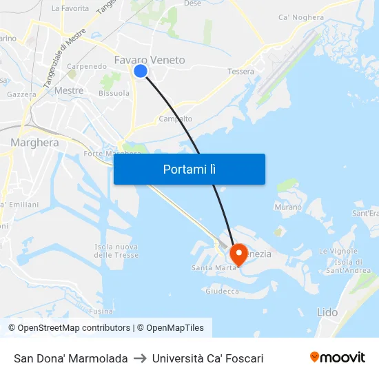 San Dona' Marmolada to Università Ca' Foscari map