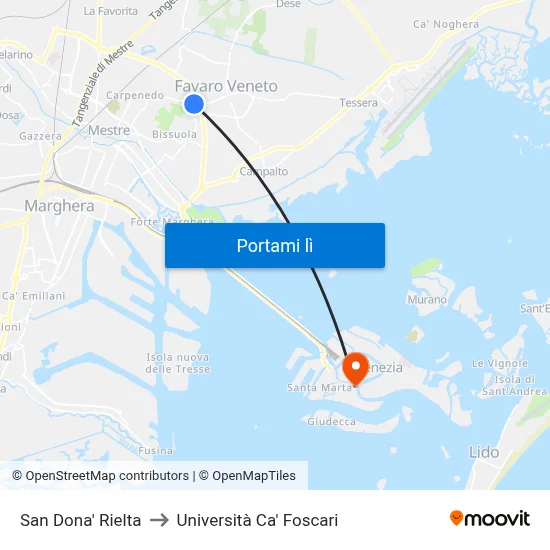 San Dona' Rielta to Università Ca' Foscari map