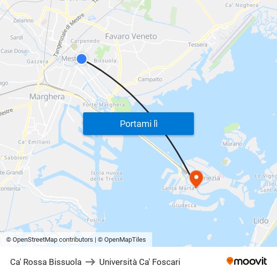 Ca' Rossa Bissuola to Università Ca' Foscari map