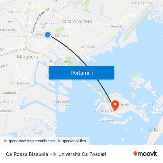 Ca' Rossa Bissuola to Università Ca' Foscari map