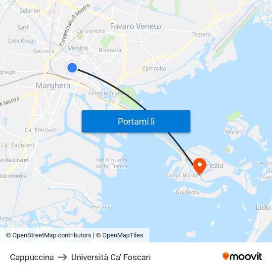 Cappuccina to Università Ca' Foscari map