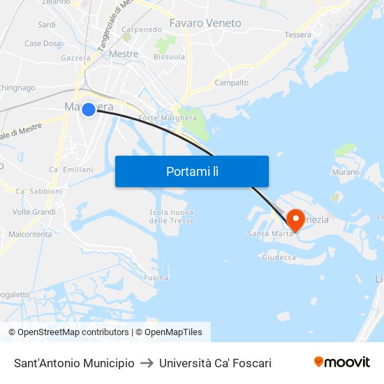 Sant'Antonio Municipio to Università Ca' Foscari map