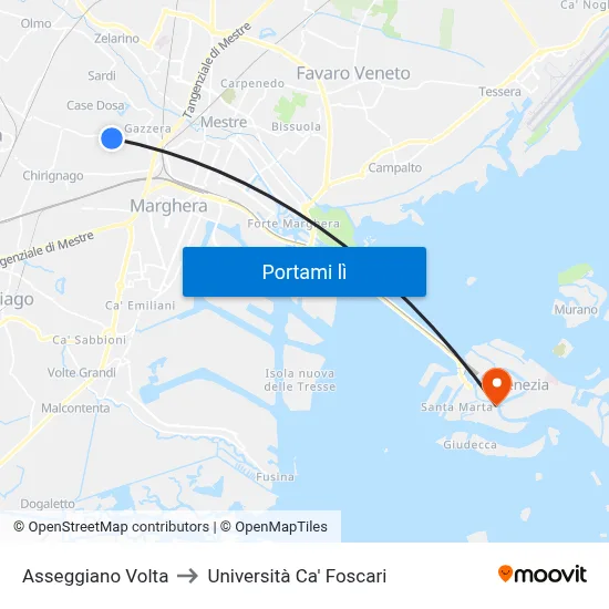 Asseggiano Volta to Università Ca' Foscari map