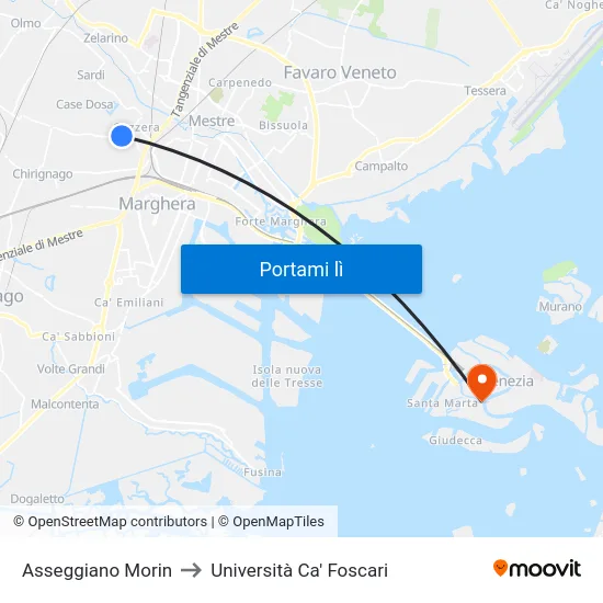 Asseggiano Morin to Università Ca' Foscari map