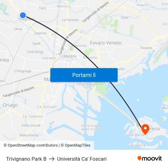 Trivignano Park B to Università Ca' Foscari map