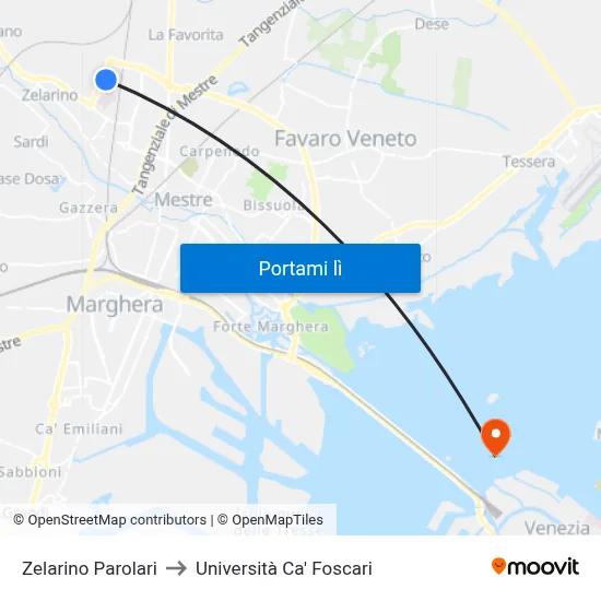 Zelarino Parolari to Università Ca' Foscari map