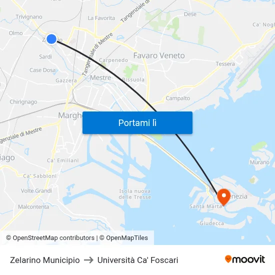 Zelarino Municipio to Università Ca' Foscari map