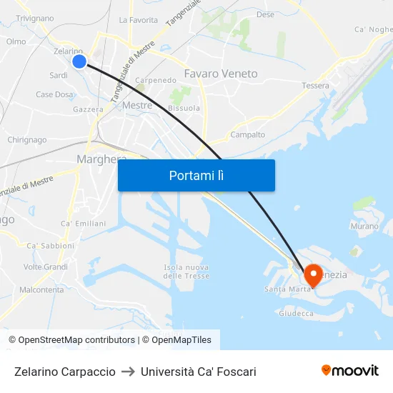 Zelarino Carpaccio to Università Ca' Foscari map