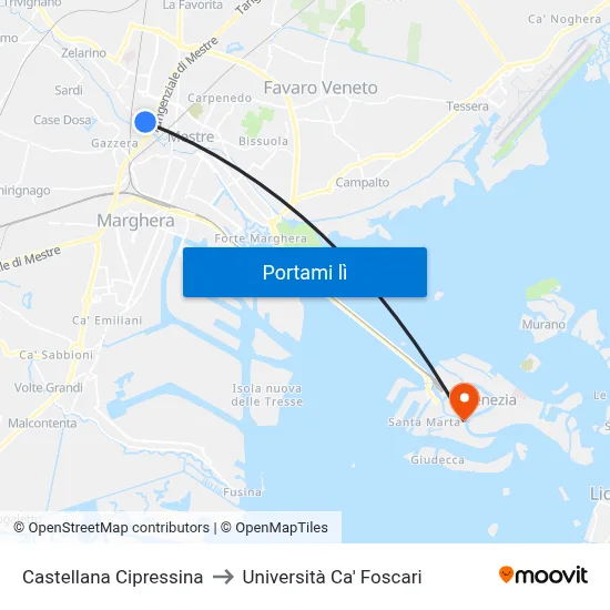 Castellana Cipressina to Università Ca' Foscari map