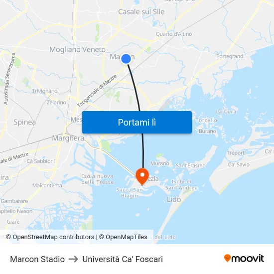 Marcon Stadio to Università Ca' Foscari map