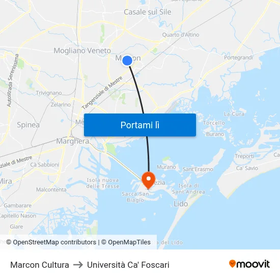 Marcon  Cultura to Università Ca' Foscari map