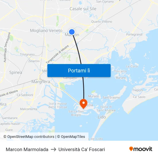 Marcon Marmolada to Università Ca' Foscari map