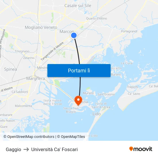 Gaggio to Università Ca' Foscari map