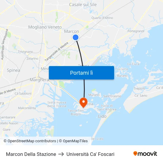 Marcon Della Stazione to Università Ca' Foscari map