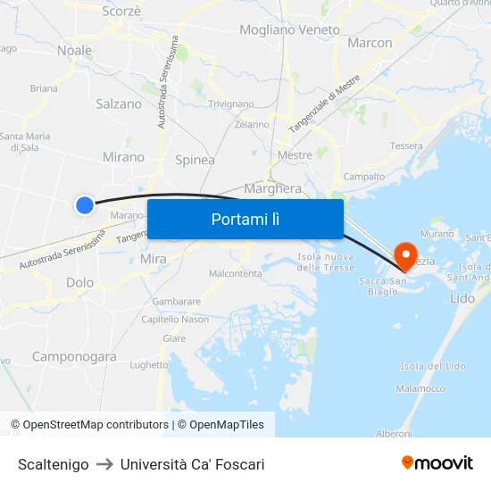 Scaltenigo to Università Ca' Foscari map