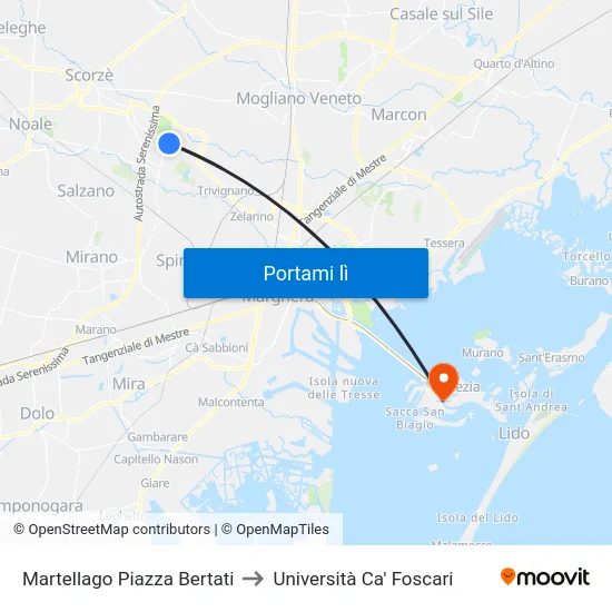 Martellago Piazza Bertati to Università Ca' Foscari map