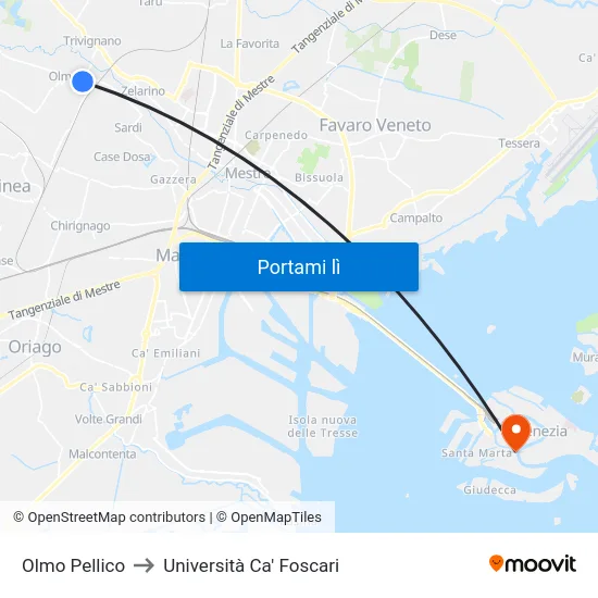 Olmo Pellico to Università Ca' Foscari map